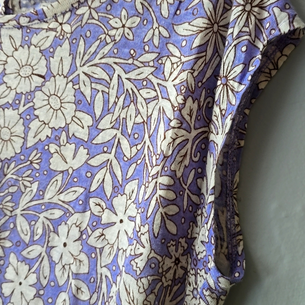 Linen SLUB knit FLORAL Rachel ASHWELL Button Black Top SZ L - Picture 2 of 5
